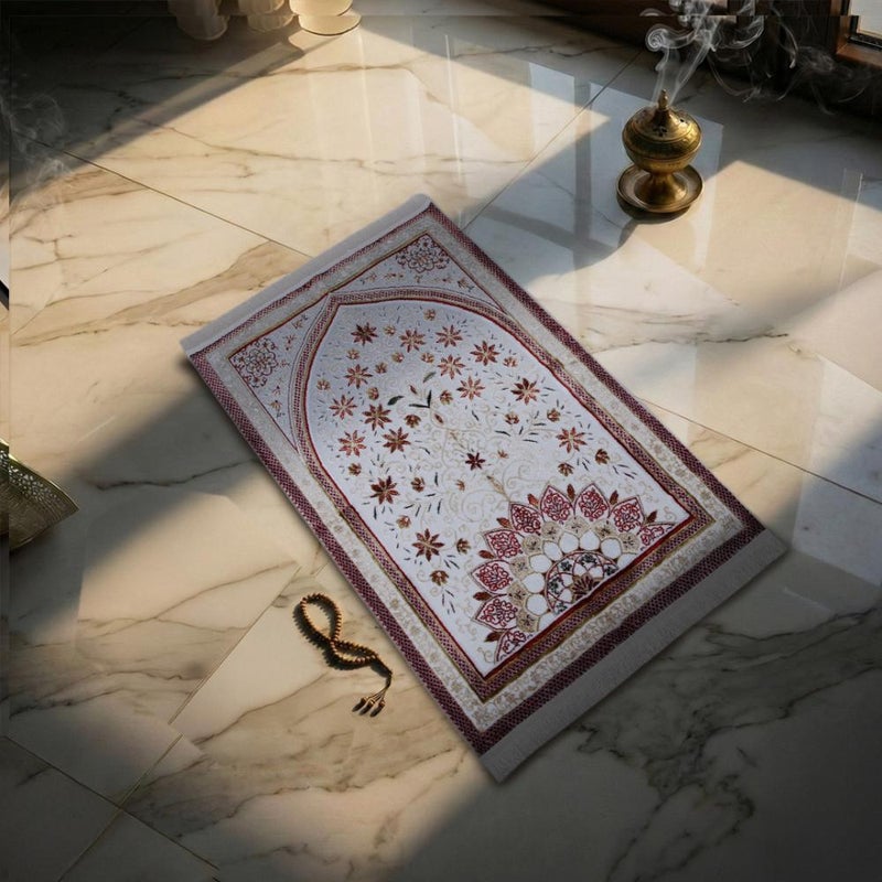 Melen Turkish prayer rug - prostration - red - cream - Image 1